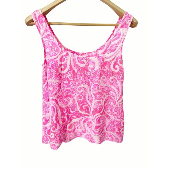 Lilly Pulitzer Pink Printed 100% Silk Sleeveless Scoop Neck Tank Top Size Small - Picture 5 of 8